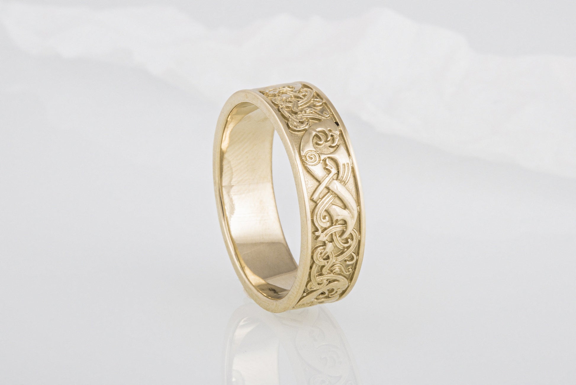 Viking Ring - Handcrafted Norse Gold Ring with Ornament, Ancient Norse Jewelry Reconstruction