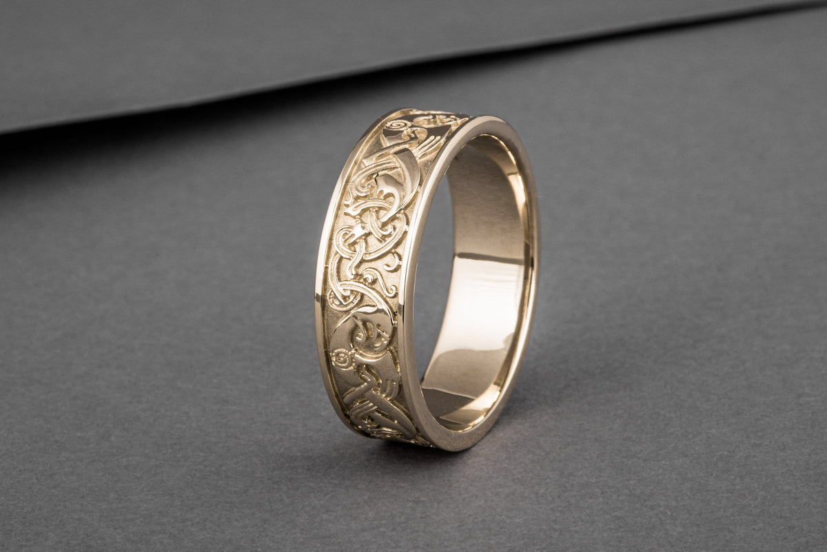 Viking Ring - Handcrafted Norse Gold Ring with Ornament, Ancient Norse Jewelry Reconstruction