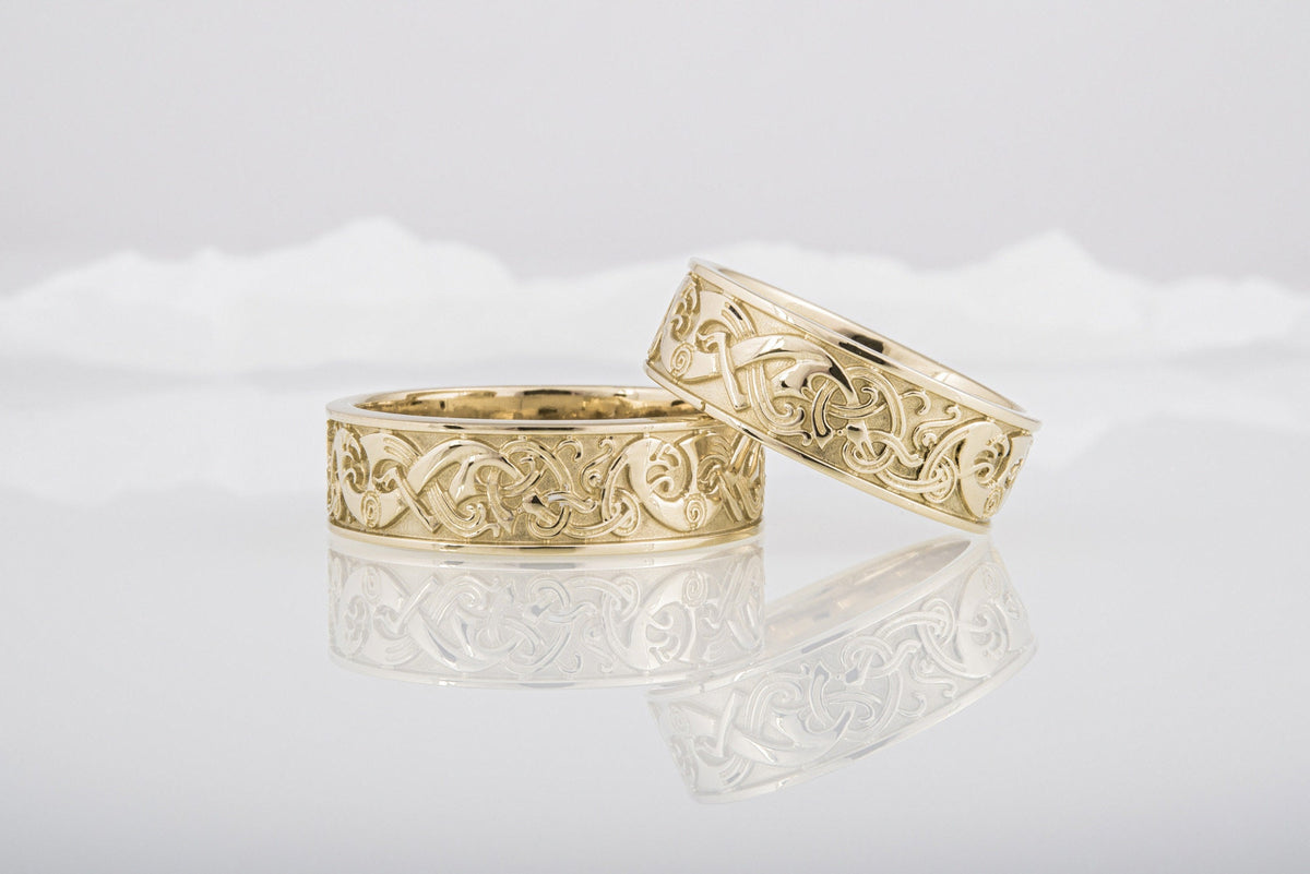 Viking Ring - Handcrafted Norse Gold Ring with Ornament, Ancient Norse Jewelry Reconstruction