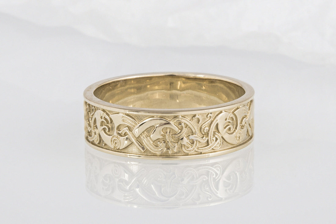 Viking Ring - Handcrafted Norse Gold Ring with Ornament, Ancient Norse Jewelry Reconstruction