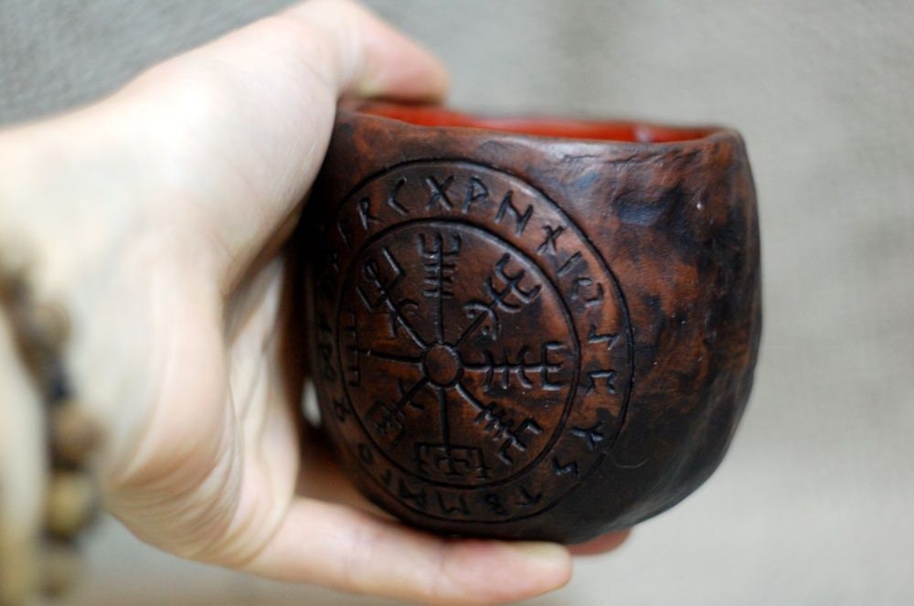 Viking Vegvisir Compass Mug - Vegvisir Viking clay mug, viking dishes, viking stuff, pagan ceramic