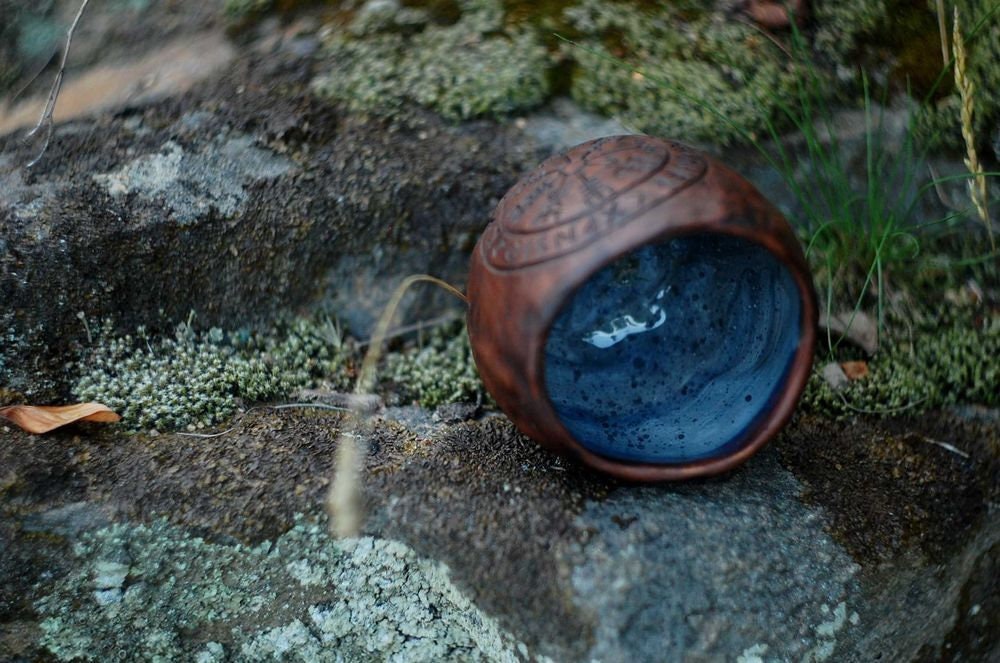 Viking Vegvisir Compass Mug - Vegvisir Viking clay mug, viking dishes, viking stuff, pagan ceramic