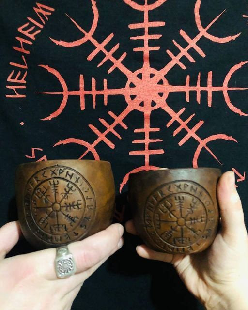 Viking Vegvisir Compass Mug - Vegvisir Viking clay mug, viking dishes, viking stuff, pagan ceramic
