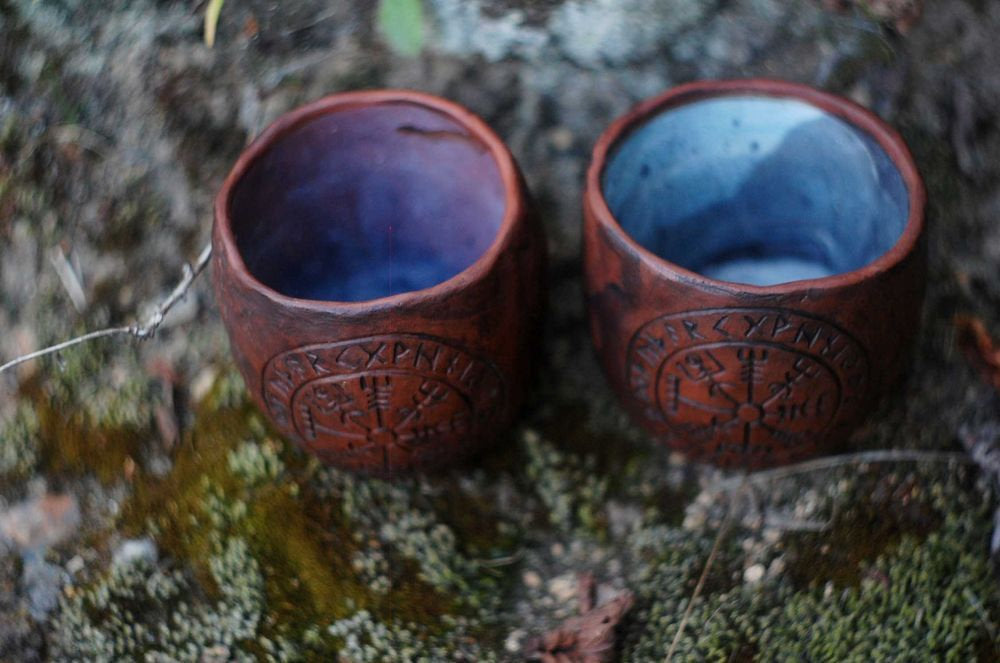Viking Vegvisir Compass Mug - Vegvisir Viking clay mug, viking dishes, viking stuff, pagan ceramic