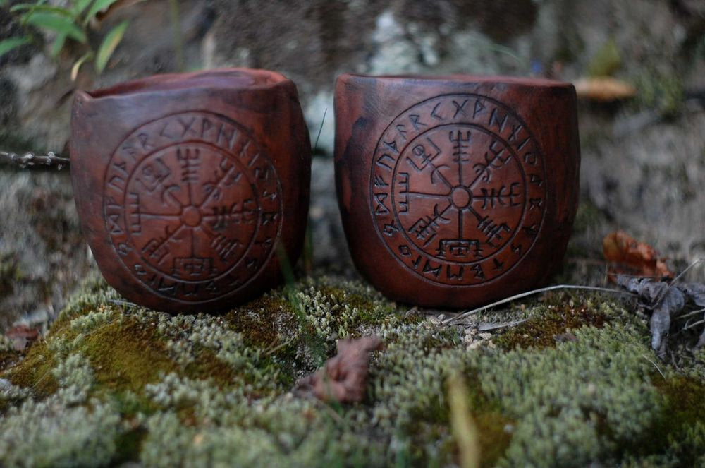 Viking Vegvisir Compass Mug - Vegvisir Viking clay mug, viking dishes, viking stuff, pagan ceramic
