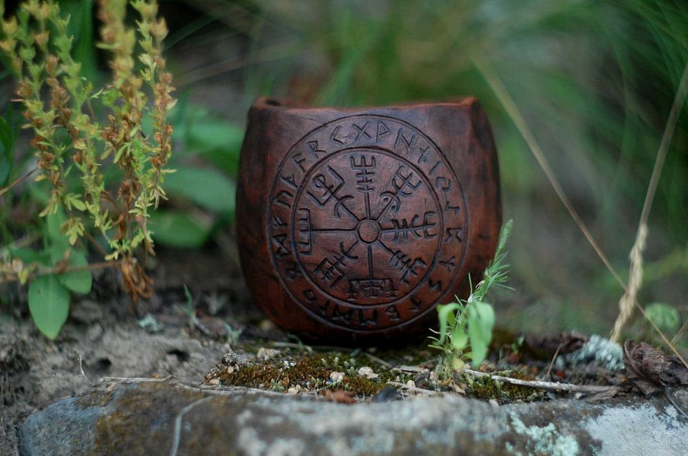 Viking Vegvisir Compass Mug - Vegvisir Viking clay mug, viking dishes, viking stuff, pagan ceramic
