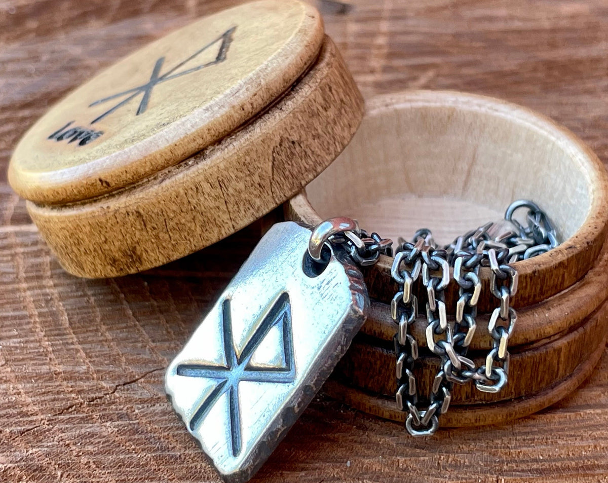 Viking Rune Necklace - Norse Runes Protection Viking Pendant Necklace Oxidized Sterling Silver
