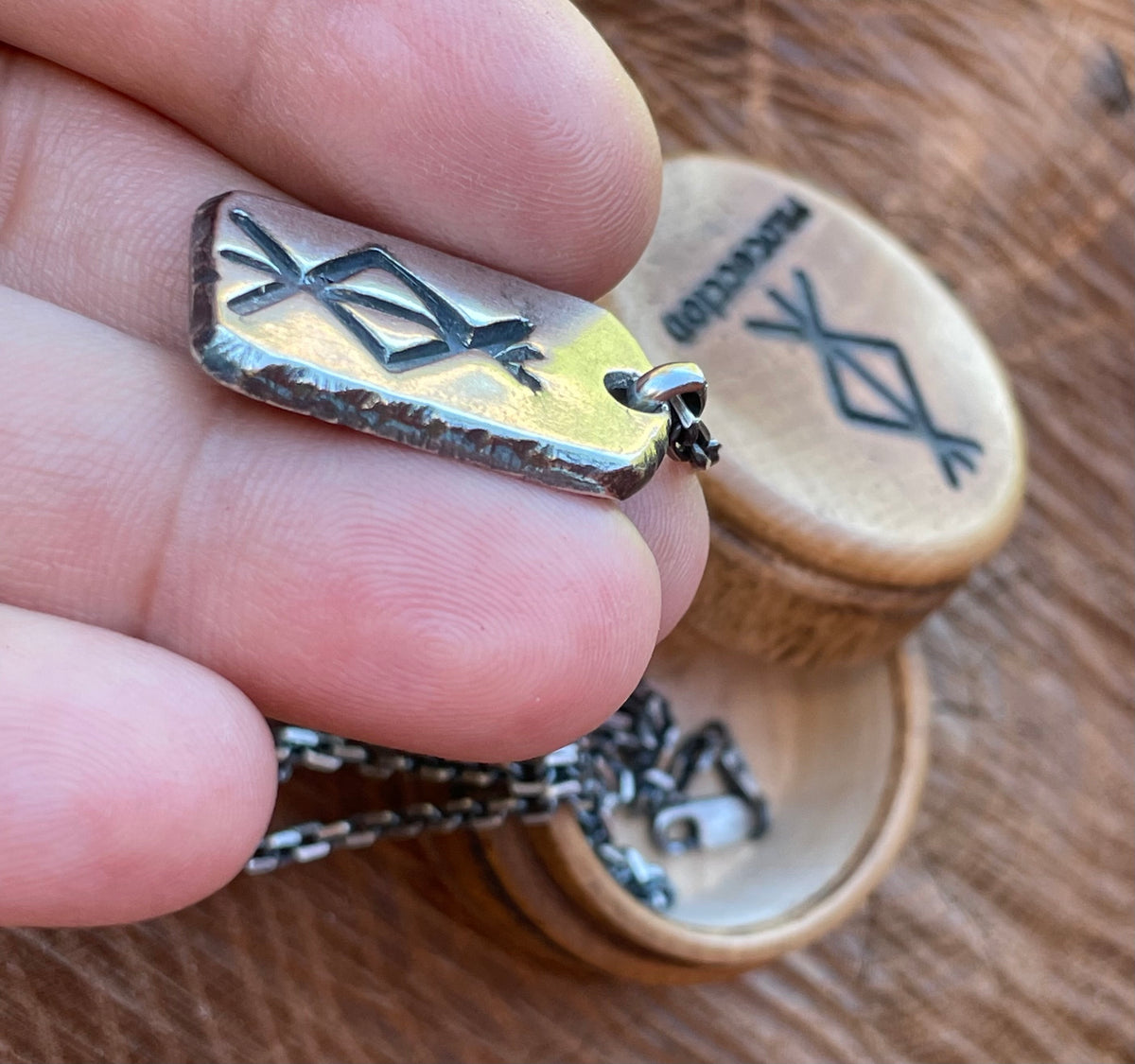 Viking Rune Necklace - Norse Runes Protection Viking Pendant Necklace Oxidized Sterling Silver