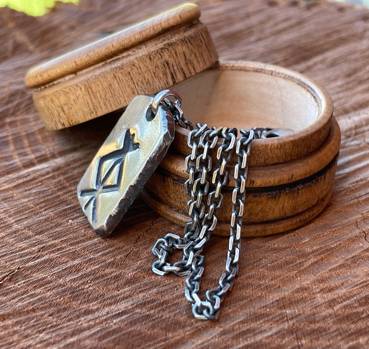 Viking Rune Necklace - Norse Runes Protection Viking Pendant Necklace Oxidized Sterling Silver