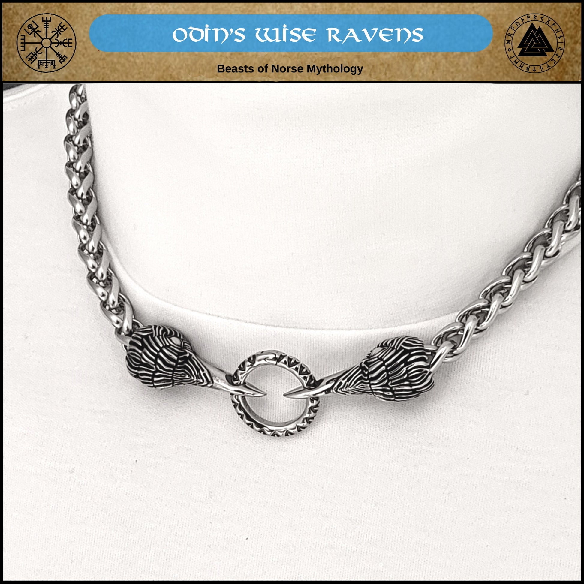 Viking Raven Necklace - Raven Head Viking Chain: Bronze Norse Necklace Replica