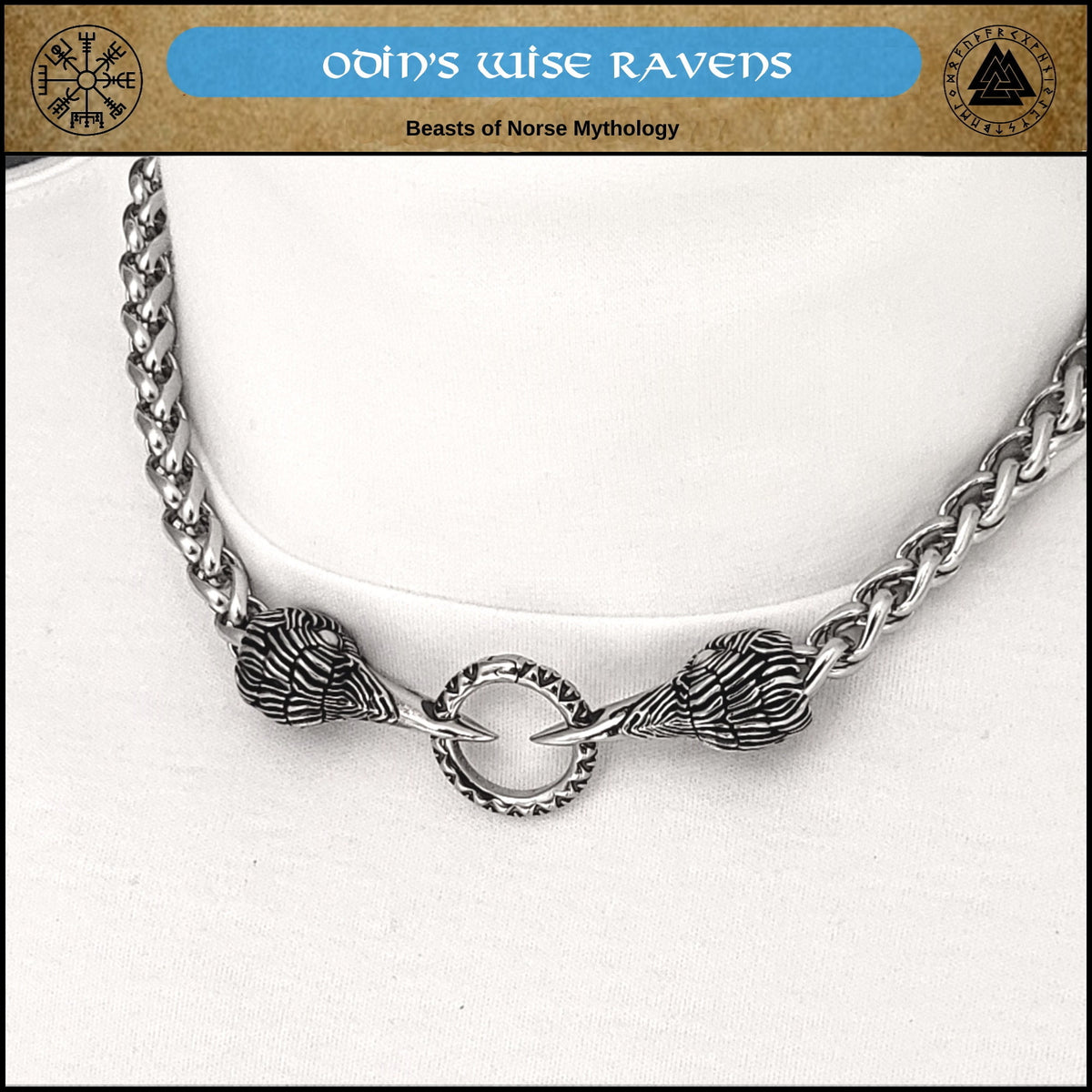 Viking Raven Necklace - Raven Head Viking Chain: Bronze Norse Necklace Replica