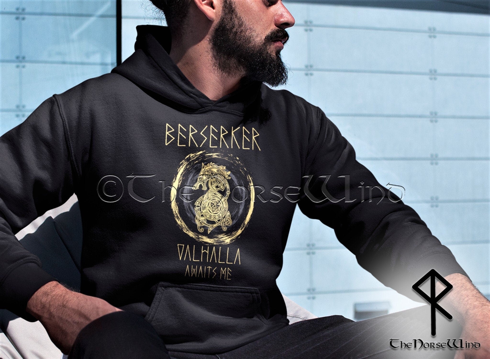 Viking Valhalla Hoodie - Berserker Viking Hoodie, Celtic Knots Bear Valhalla Sweatshirt, Viking