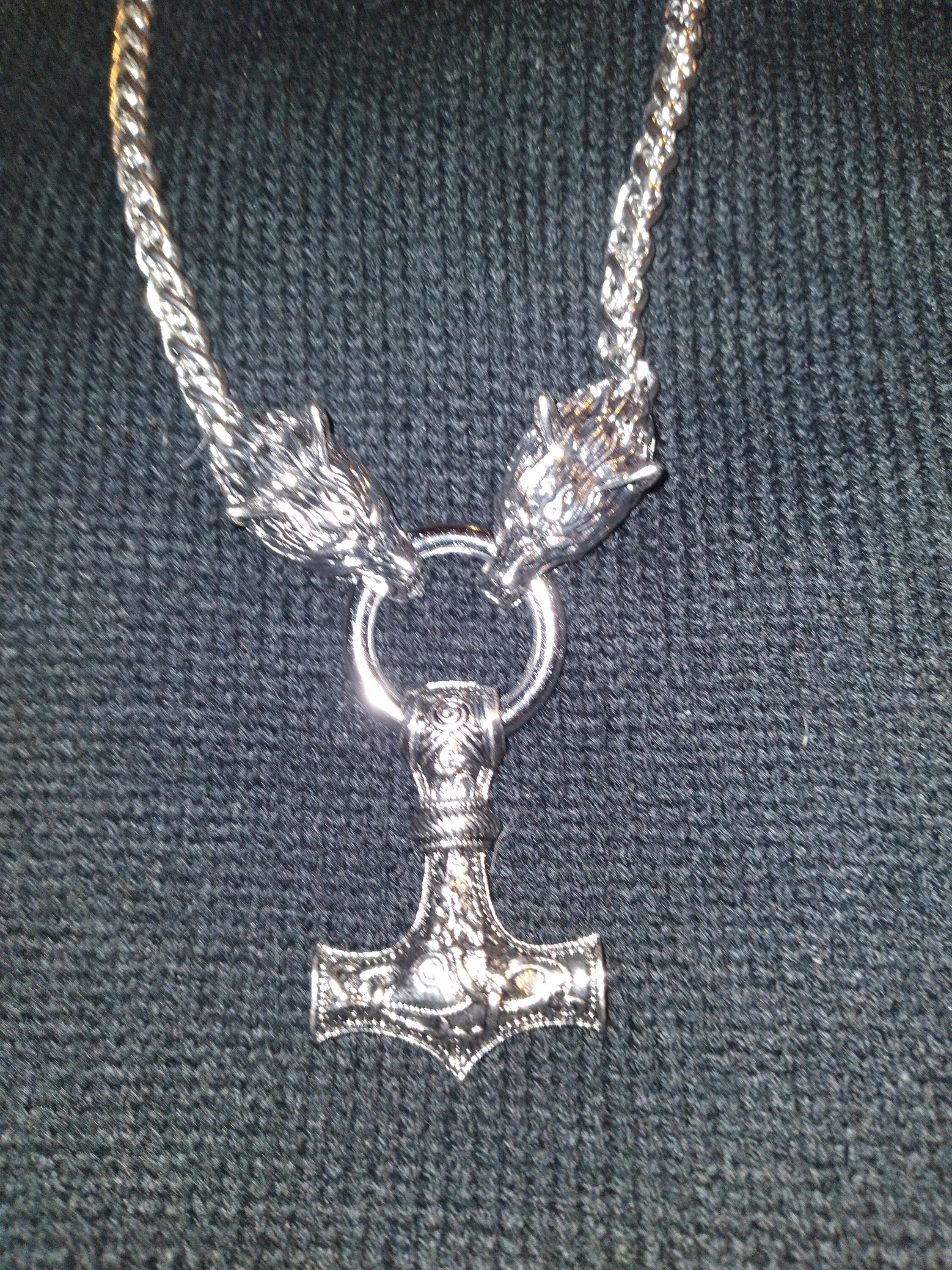 Viking Thor's Hammer Necklace - Mjolnir Necklace, Wolf Chain, Fenrir Amulet, Handmade Viking