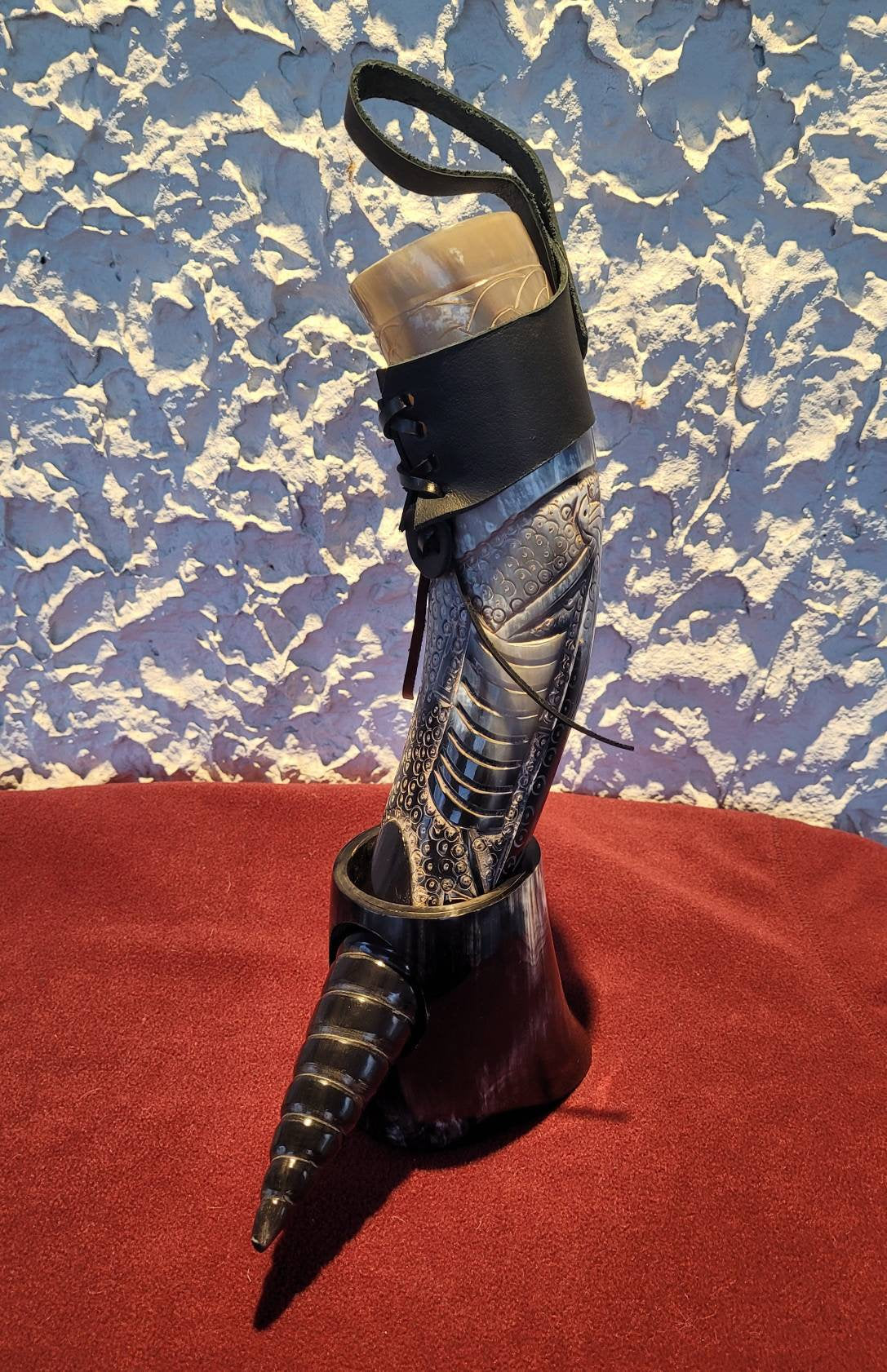 Viking Mug - Viking Ship Drinking Horn Scrimshaw Beer Mug Stand and Holster