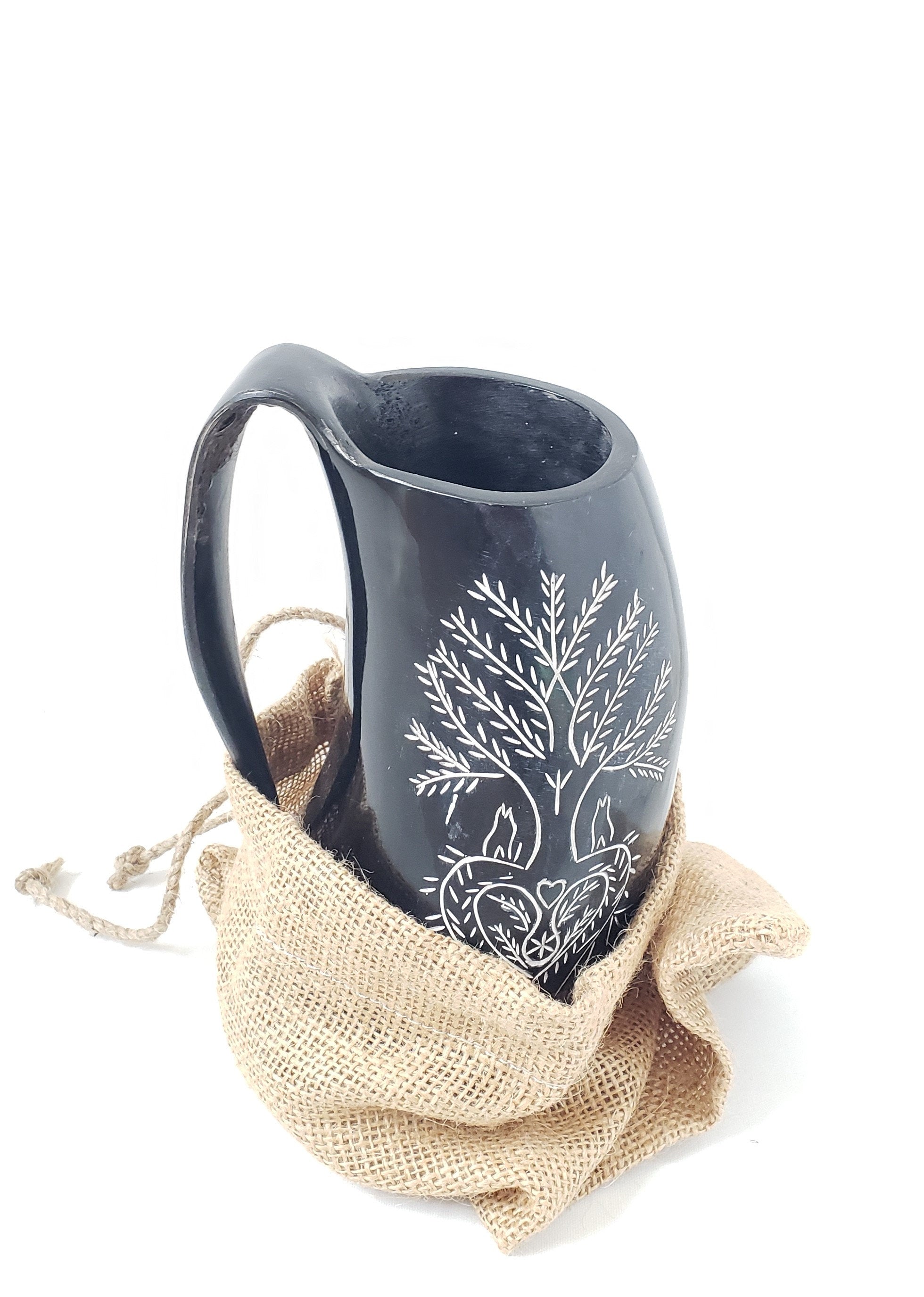 Viking Thor's Hammer Mug - Viking horn-Norse symbol engraved Horn Mugs - Vegvisir, Thor's Hammer