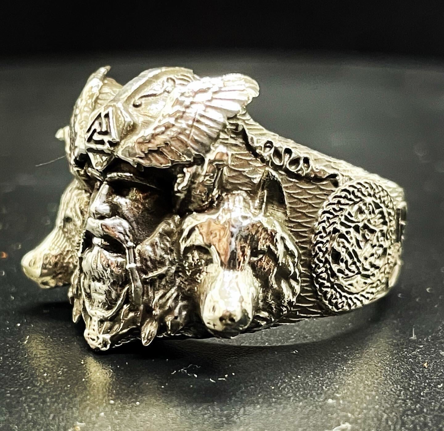 Viking Longship Ring, Oxidized Sterling Silver Band, Ocean Wave Jewelry