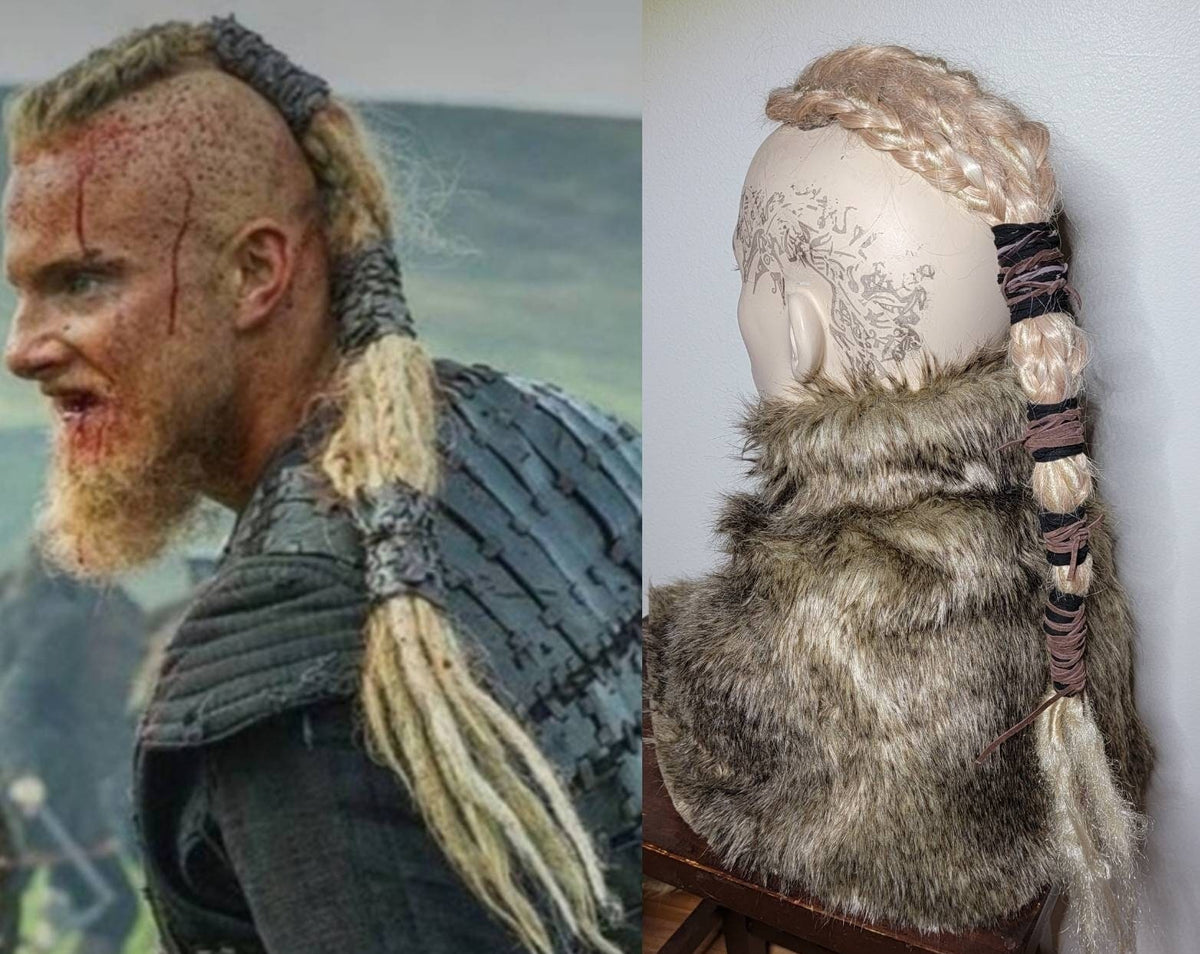 Viking Costume & LARP - Ragnar Viking Warrior battle mohawk leather braid hairpiece Viking wig
