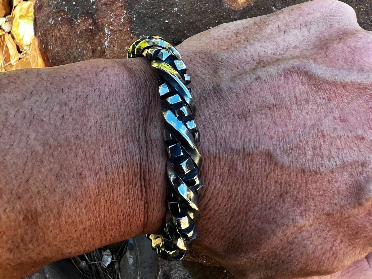 Viking Bracelet - Handcrafted Damascus Steel Square Cube Beaded Bracelet – Nordic Viking Geometric