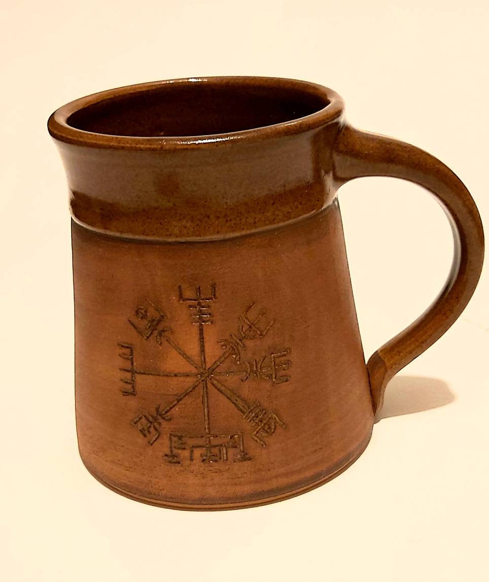 Viking Thor's Hammer Mug - Viking horn-Norse symbol engraved Horn Mugs - Vegvisir, Thor's Hammer