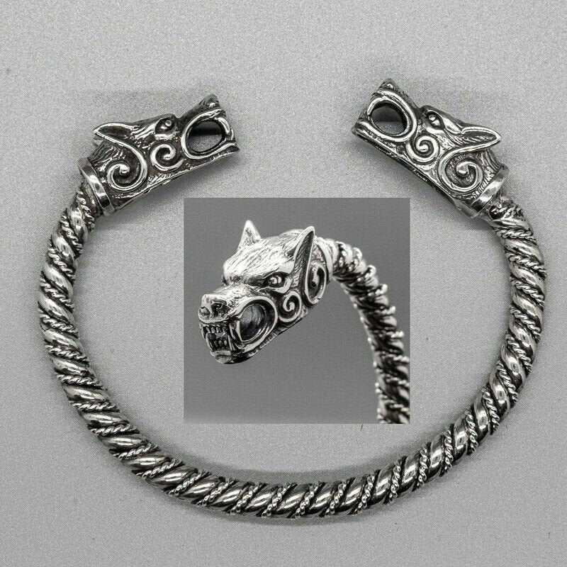 Viking Odin Necklace - Heavy Odin Wolves Viking Bangle Bracelet - 925 Sterling Silver Nordic Amulet