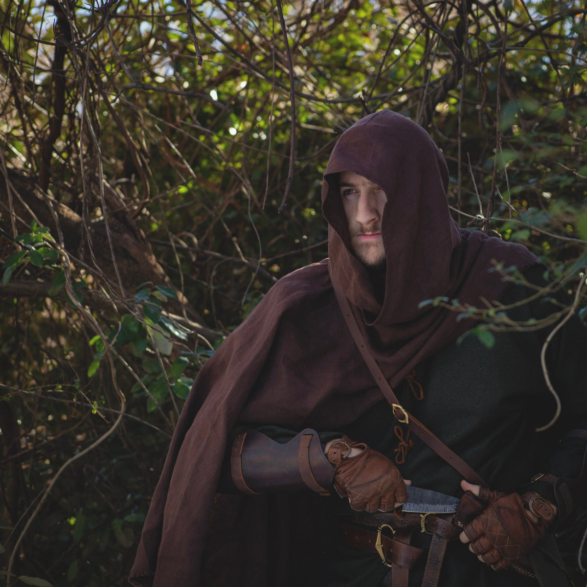 Viking Jacket - Dark Green Leather Hooded Poncho, Medieval Fantasy Cape, Viking Cloak, Renaissance
