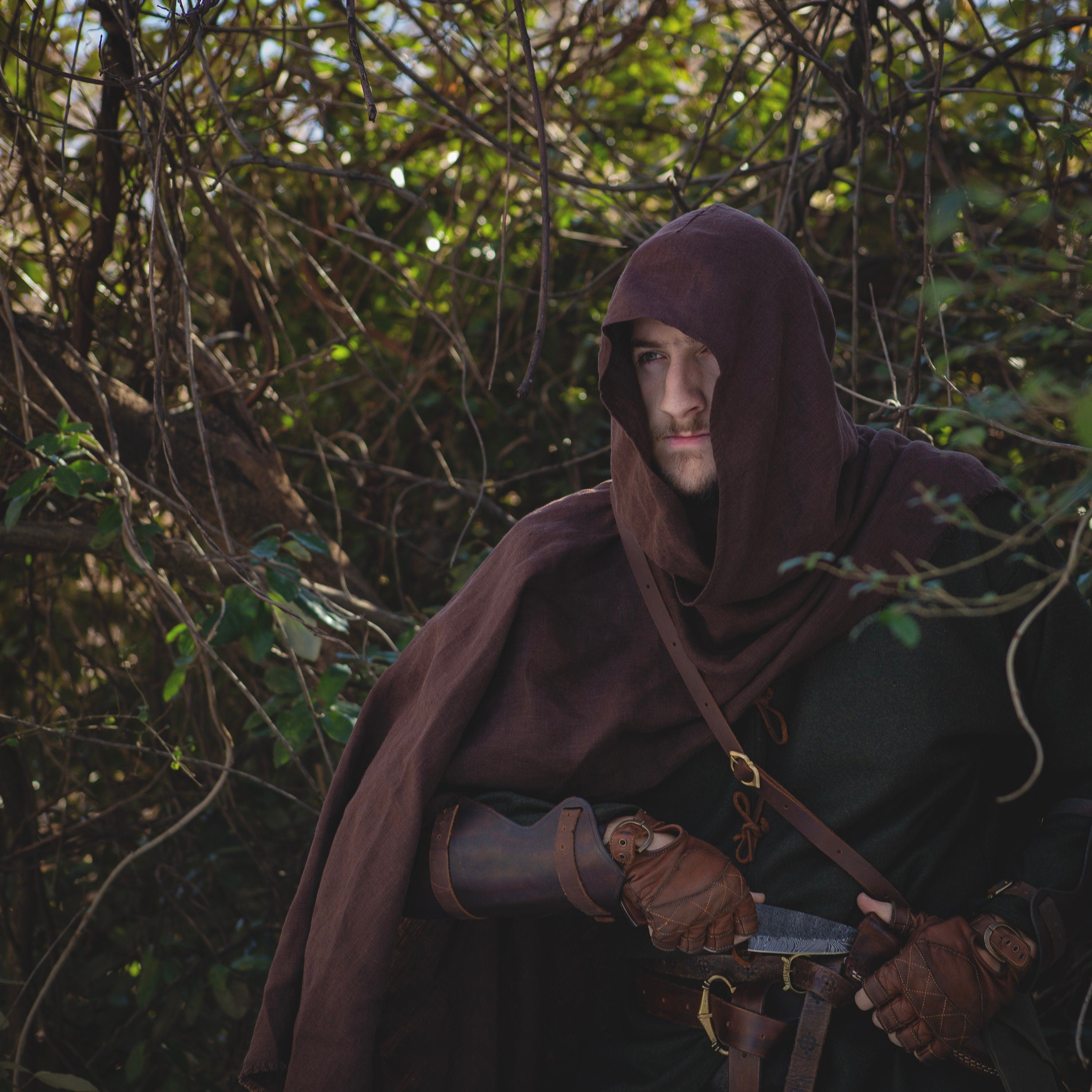 Viking Jacket - Dark Green Leather Hooded Poncho, Medieval Fantasy Cape, Viking Cloak, Renaissance