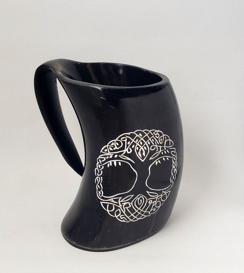 Viking Thor's Hammer Mug - Viking horn-Norse symbol engraved Horn Mugs - Vegvisir, Thor's Hammer
