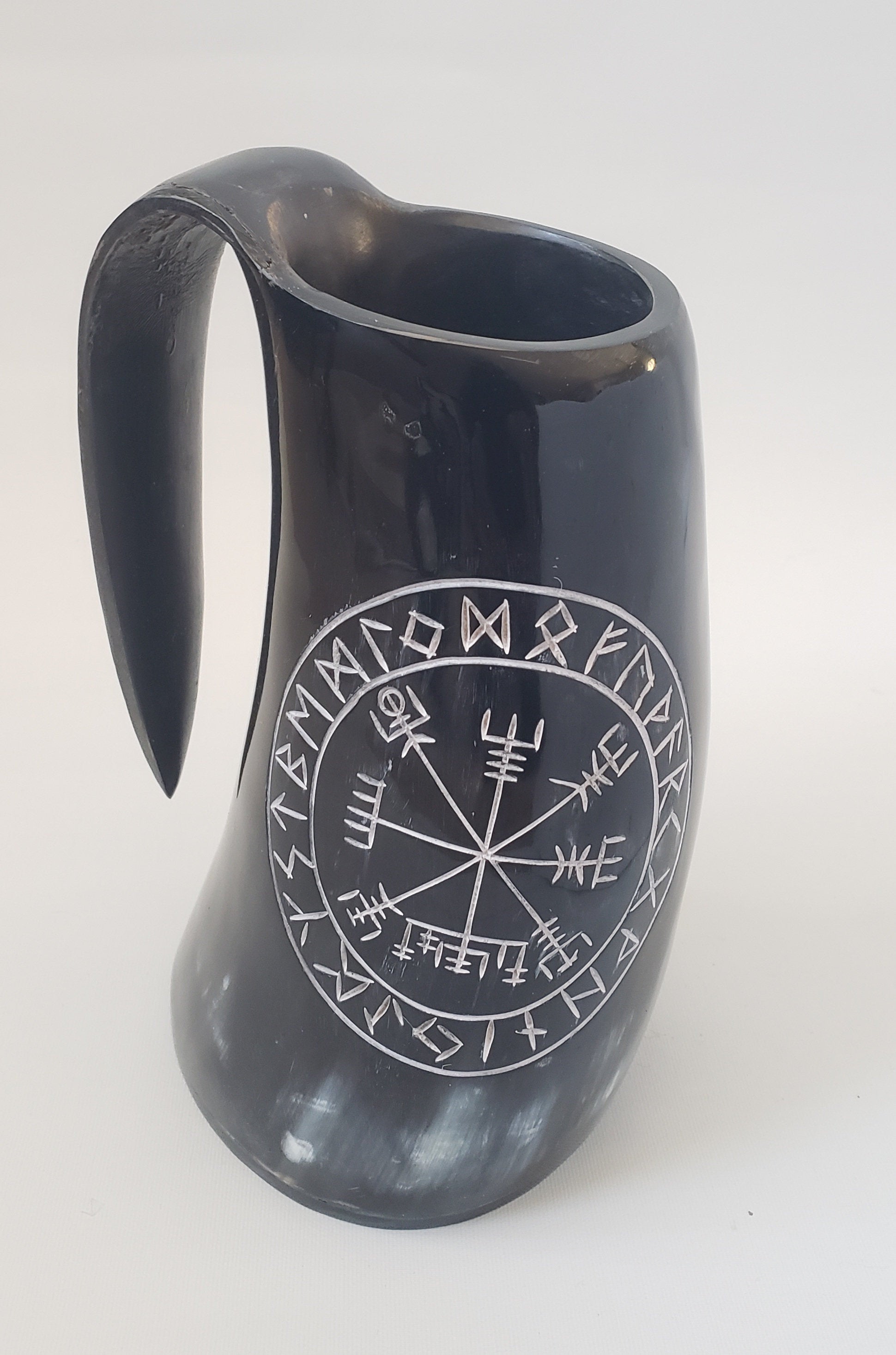 Viking Thor's Hammer Mug - Viking horn-Norse symbol engraved Horn Mugs - Vegvisir, Thor's Hammer