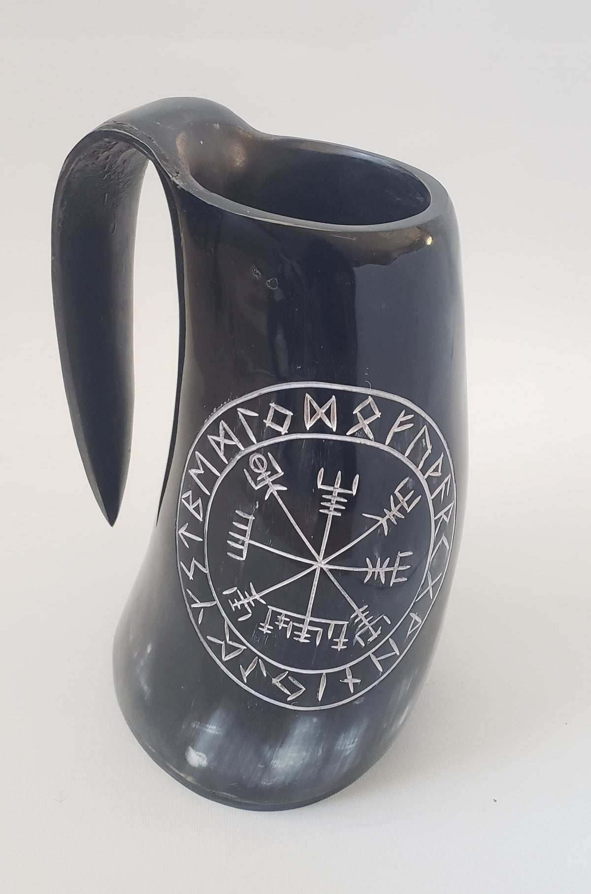 Viking Thor's Hammer Mug - Viking horn-Norse symbol engraved Horn Mugs - Vegvisir, Thor's Hammer