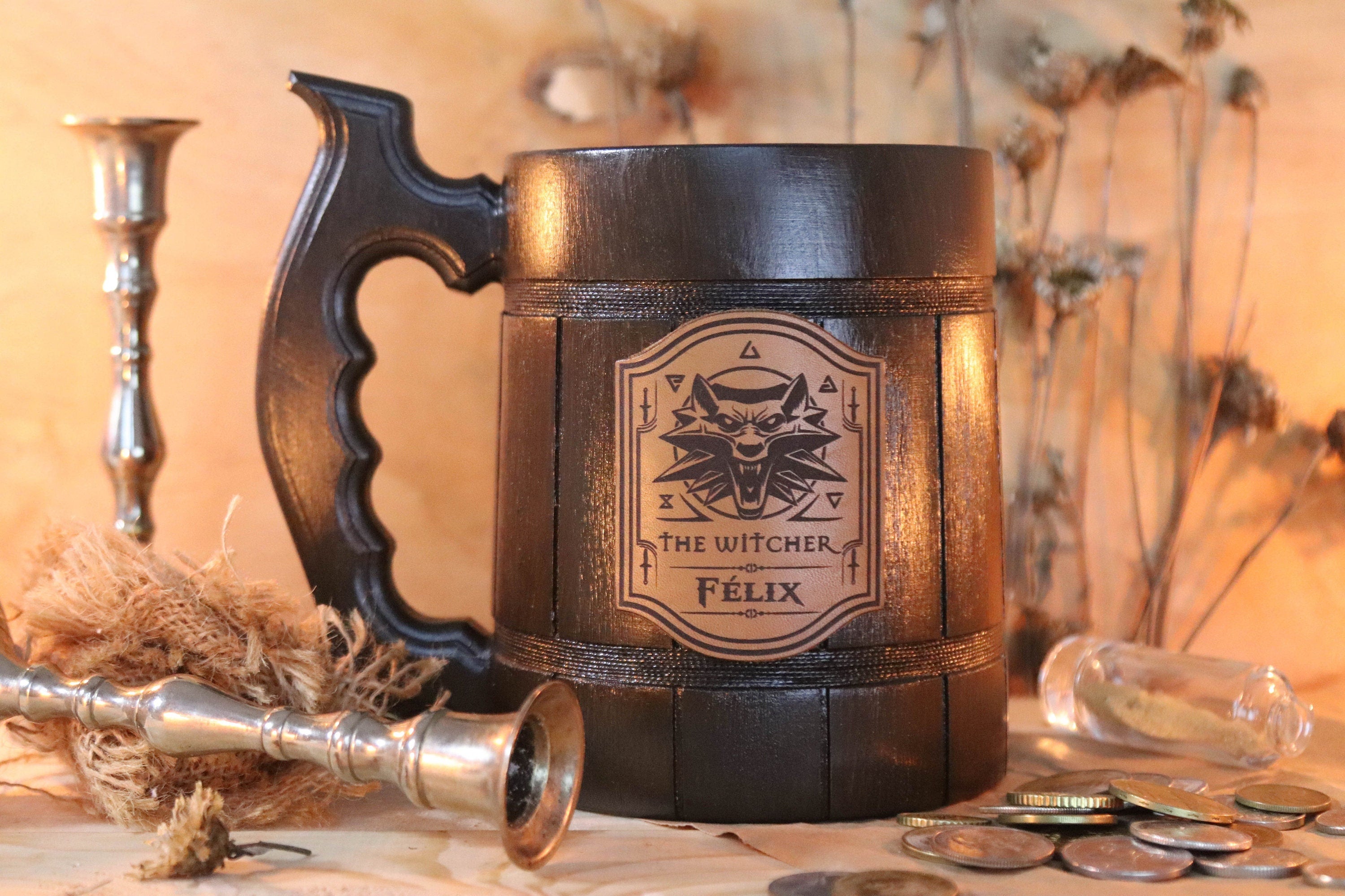 Viking Wolf Mug - Medieval Fantasy Beer Mug – Embossed Ceramic Tankard with Wolf Crest, Large