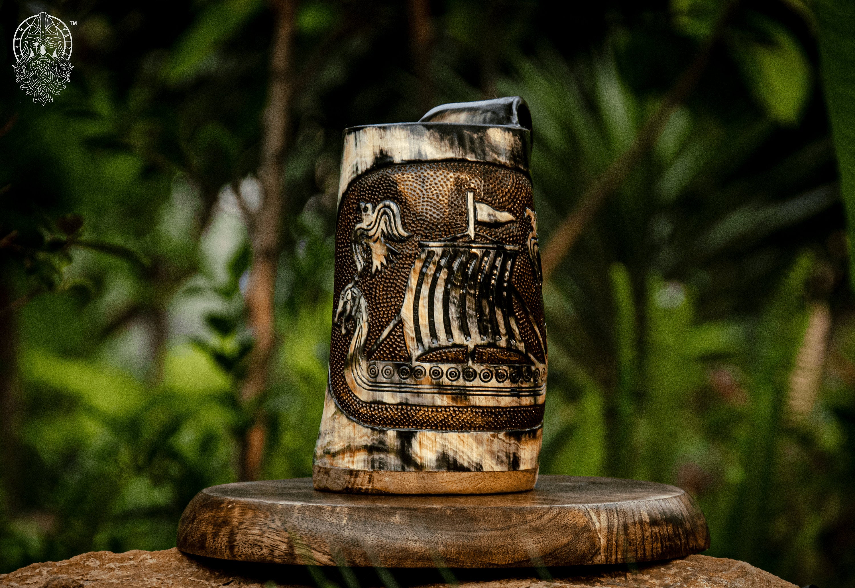 Viking Mug - Viking Gift Box - Horn Mug, Norse God Figurine, Ancient Style Utensils, Norse