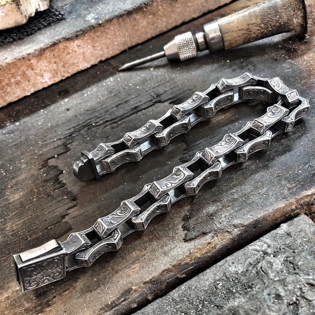 Viking Bracelet - Handmade Viking Celtic Men's Sterling Silver Heavy Chain Bracelet - Gift for