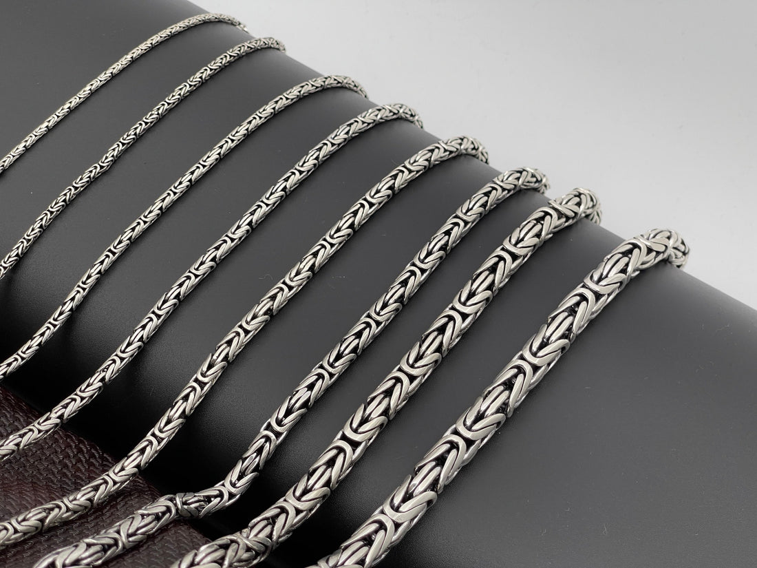 Viking Necklace - Handmade Sterling Silver Byzantine Chain Necklace: Oxidized Bali Viking Style