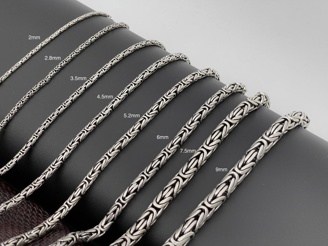 Viking Necklace - Handmade Sterling Silver Byzantine Chain Necklace: Oxidized Bali Viking Style