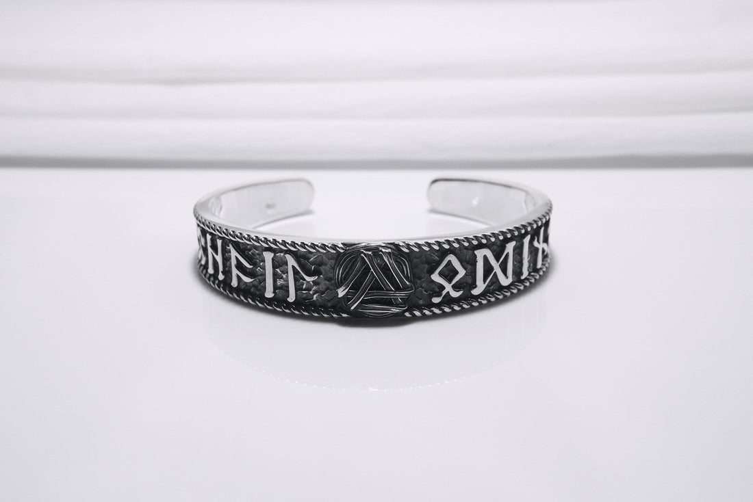 Viking Rune Ring - Sterling Silver Viking Bracelet for Men, Norse Rune Arm Ring