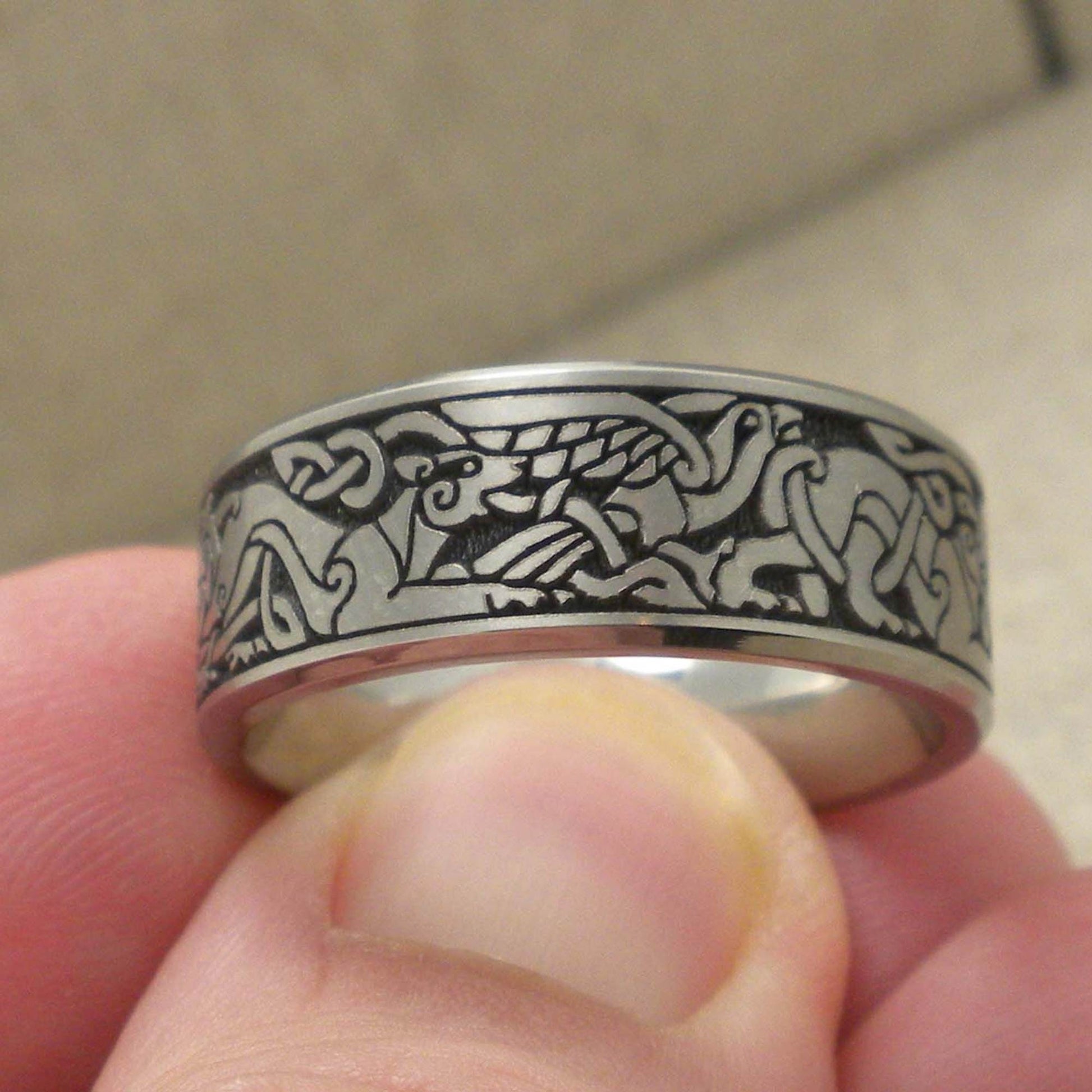 Viking Rune Ring - Custom Viking Rune Titanium Wedding Band, Personalized Norse Ring