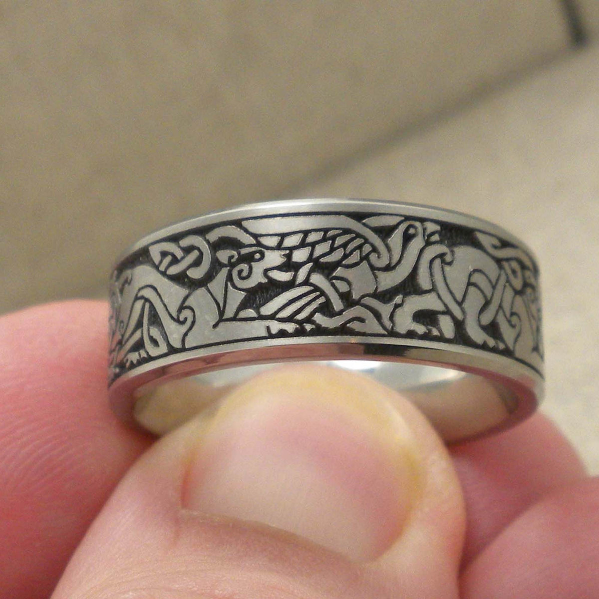 Viking Raven Ring - Silver Raven Celtic Knot Ring, Oxidized Viking Band, Norse Gothic Jewelry