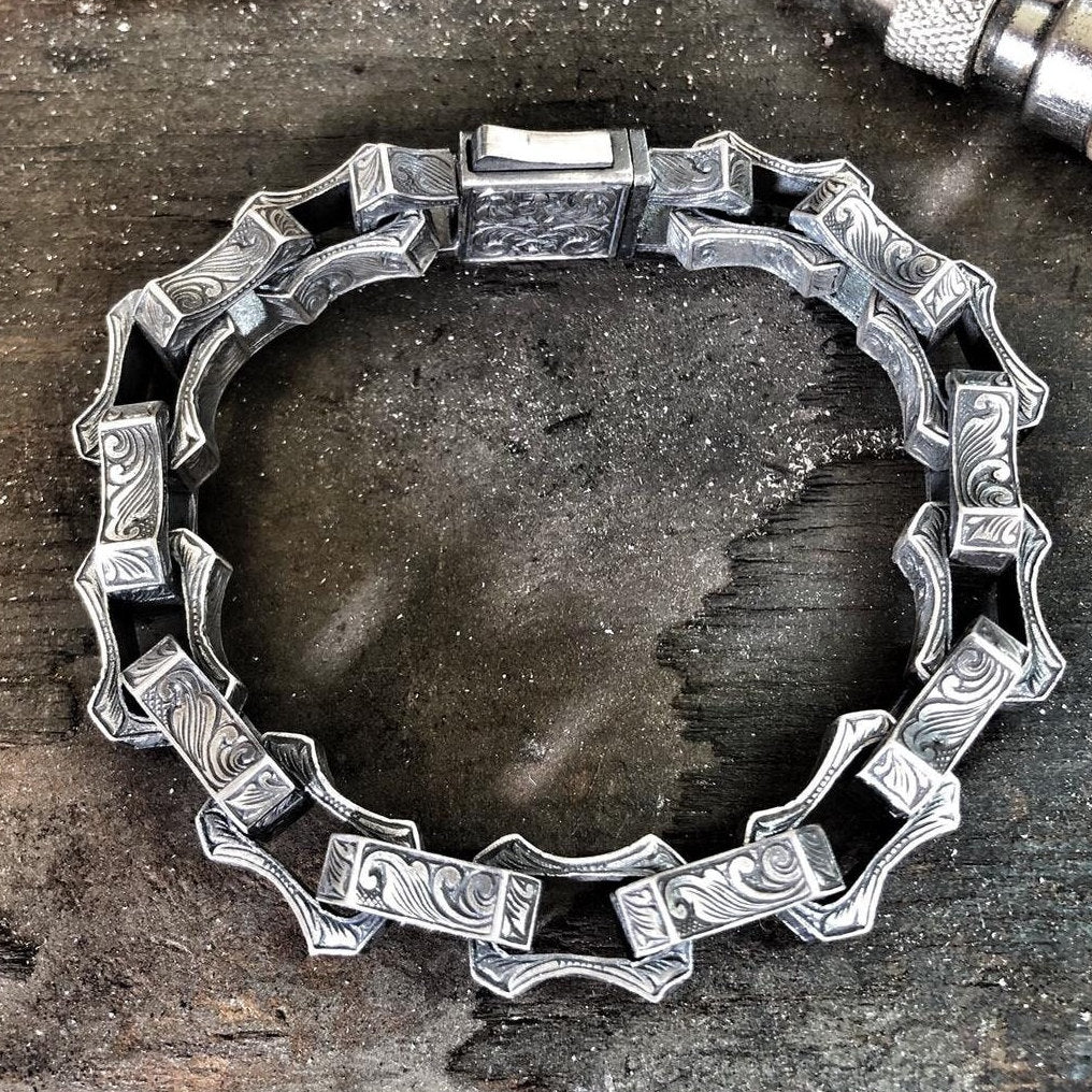 Viking Bracelet - Handmade Viking Celtic Men's Sterling Silver Heavy Chain Bracelet - Gift for