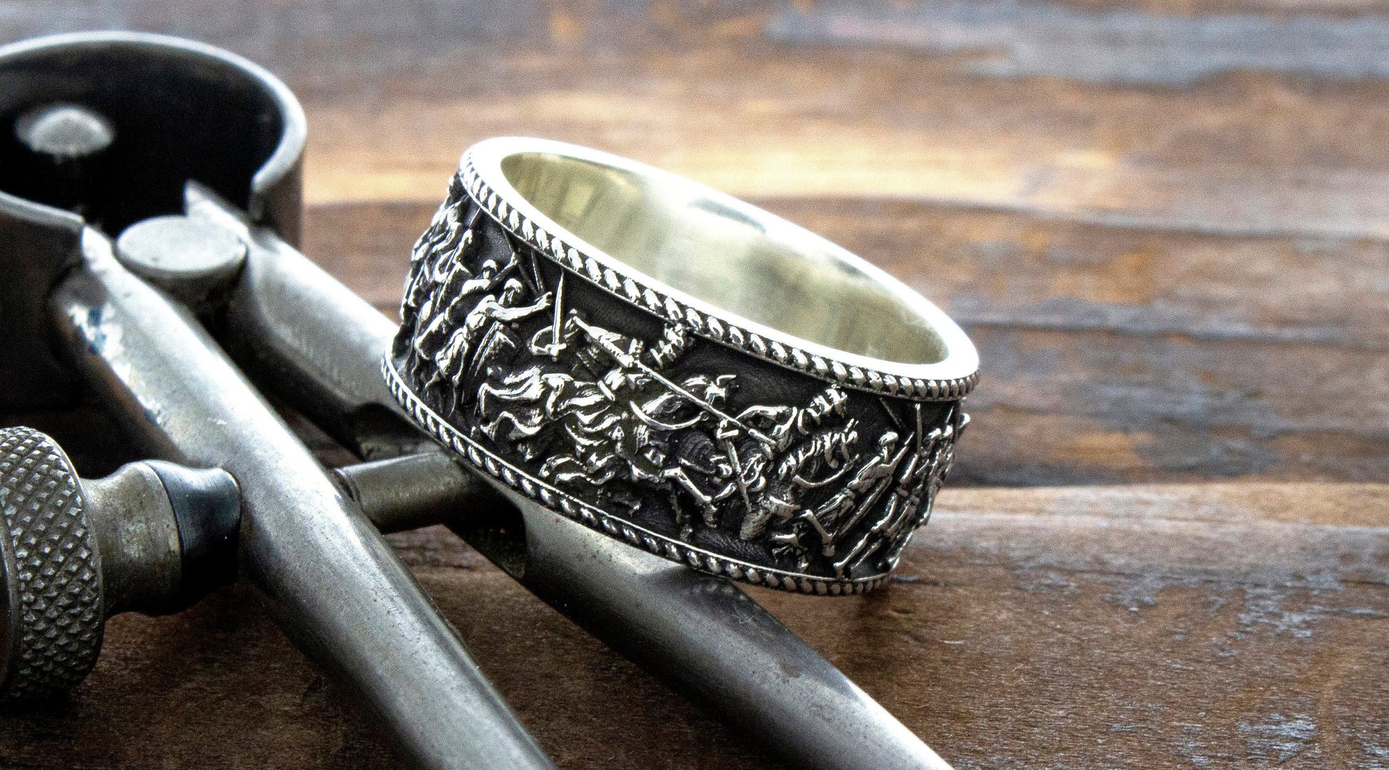 Viking Raven Ring - Silver Raven Celtic Knot Ring, Oxidized Viking Band, Norse Gothic Jewelry