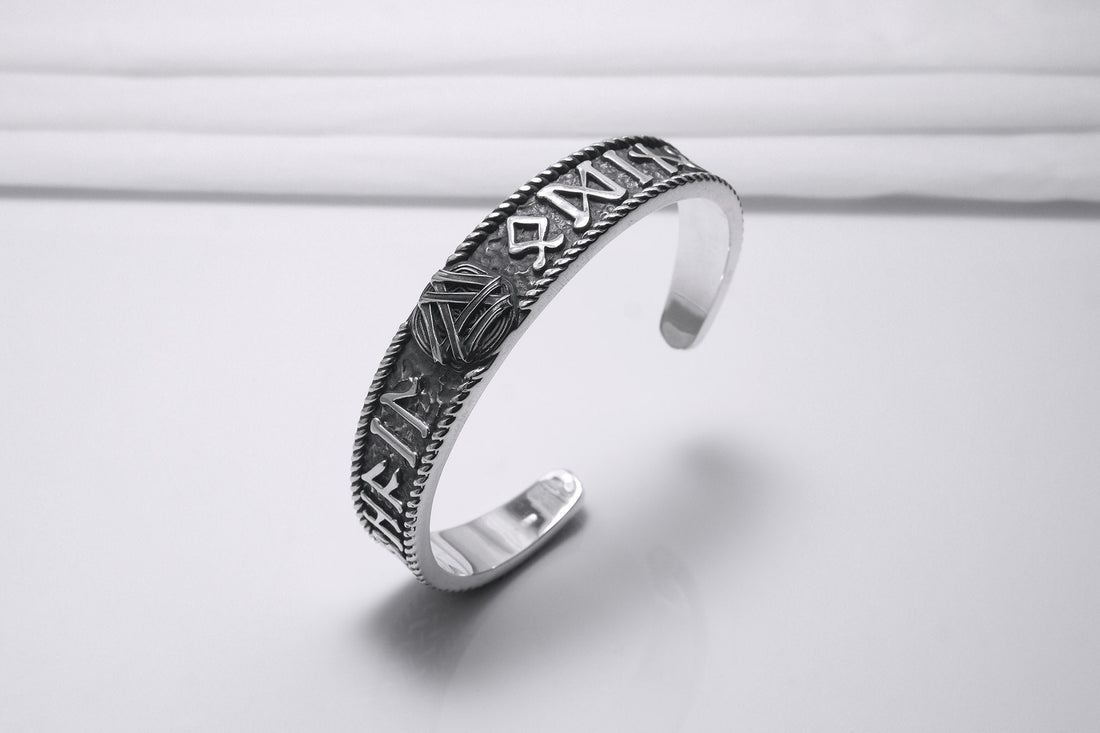 Viking Rune Ring - Sterling Silver Viking Bracelet for Men, Norse Rune Arm Ring