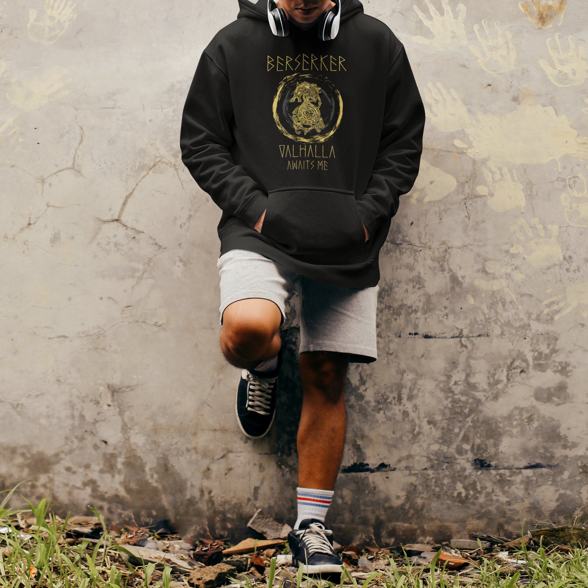 Viking Valhalla Hoodie - Berserker Viking Hoodie, Celtic Knots Bear Valhalla Sweatshirt, Viking