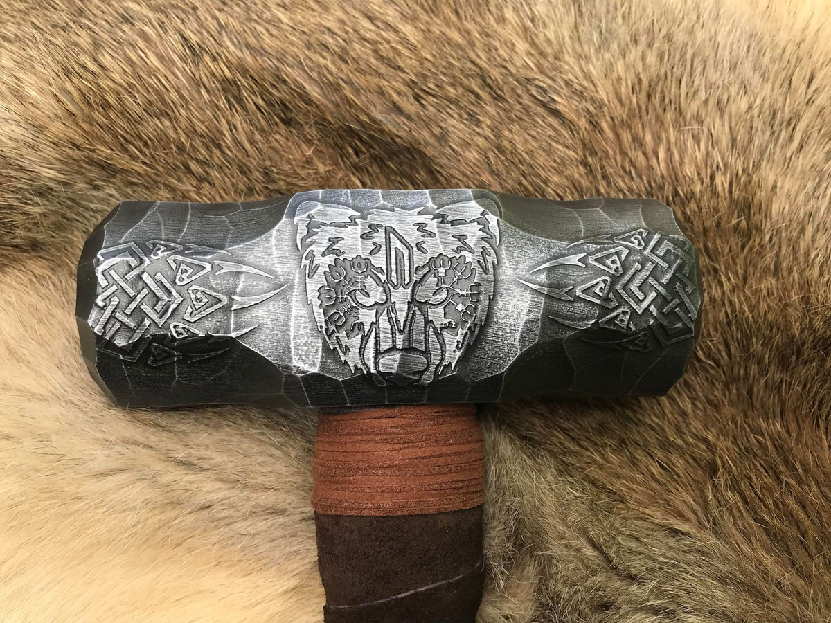 Viking Wolf Costume & LARP - Fenrir Viking Hammer Wolf and Runes Engraved Norse Cosplay Rustic