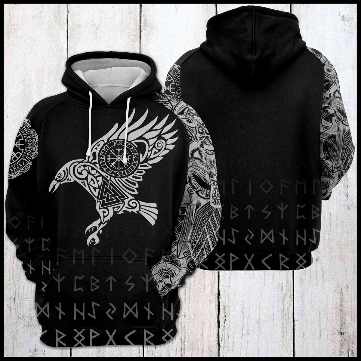 Viking Raven Hoodie - Unisex Viking Warrior Blood And Raven Sweatshirt Hoodie, Raven Viking Hoodie