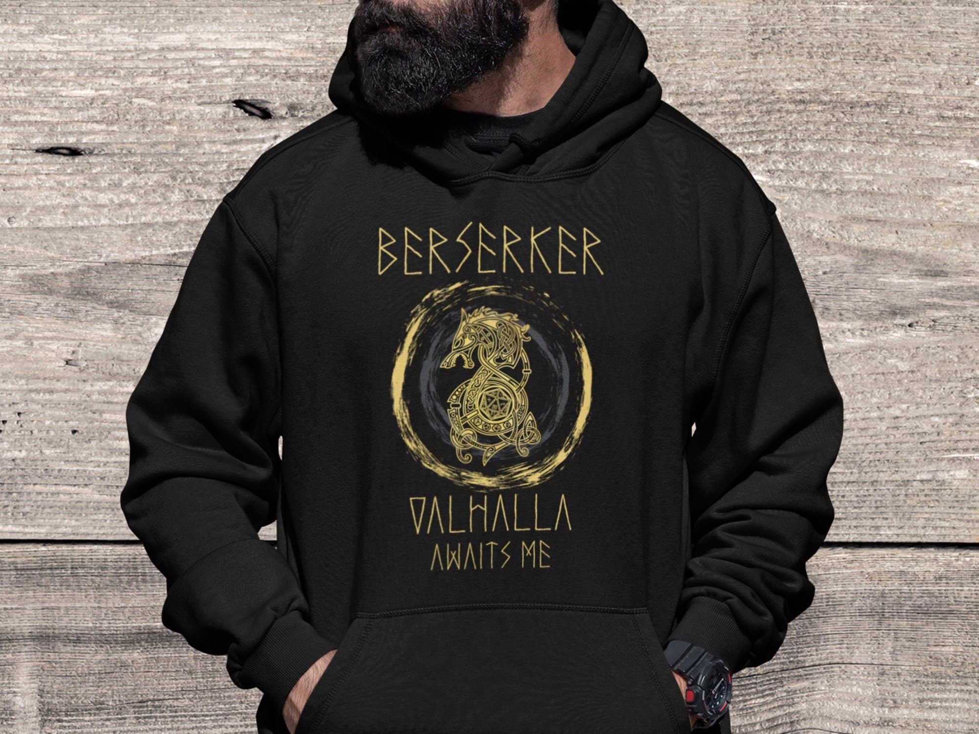 Viking Valhalla Hoodie - Berserker Viking Hoodie, Celtic Knots Bear Valhalla Sweatshirt, Viking