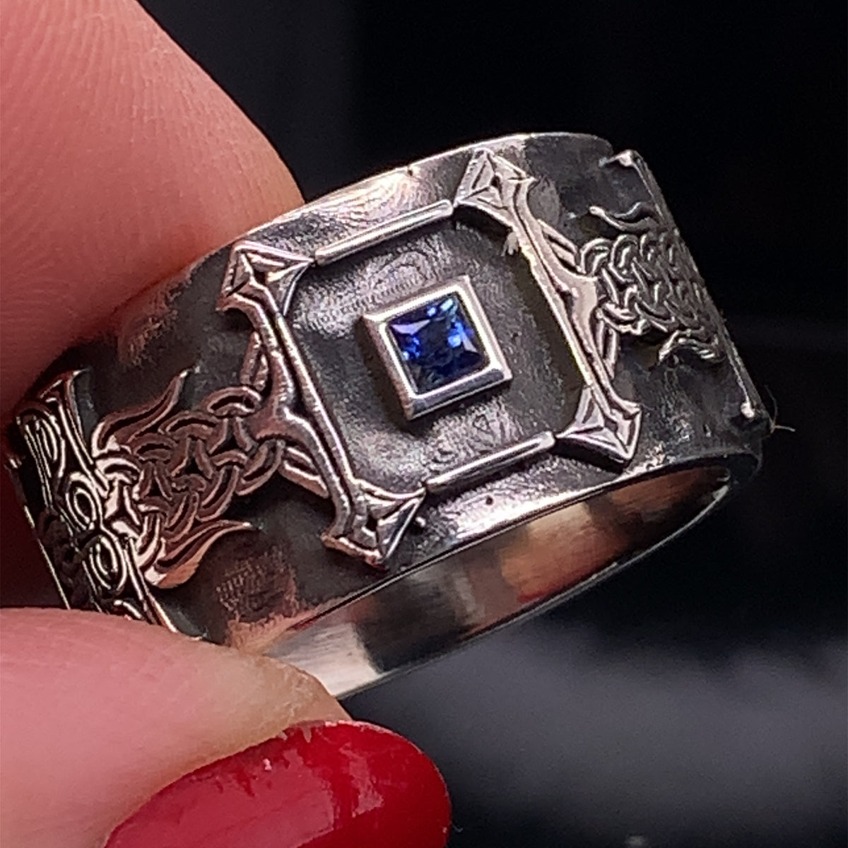 Viking Odin Ring - Blue Tungsten Viking Ring Norse Wedding Band Odin Symbol Personalized Mens