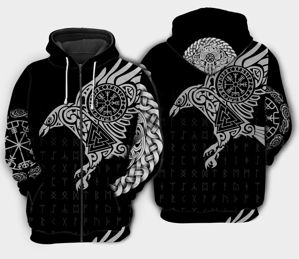 Viking Raven Hoodie - Unisex Viking Warrior Blood And Raven Sweatshirt Hoodie, Raven Viking Hoodie