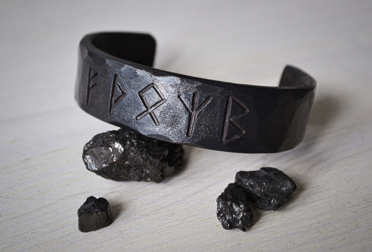 Viking Rune Bracelet - Hand Forged Runes Bracelet, Viking Iron Bracelet, Personalized Metal