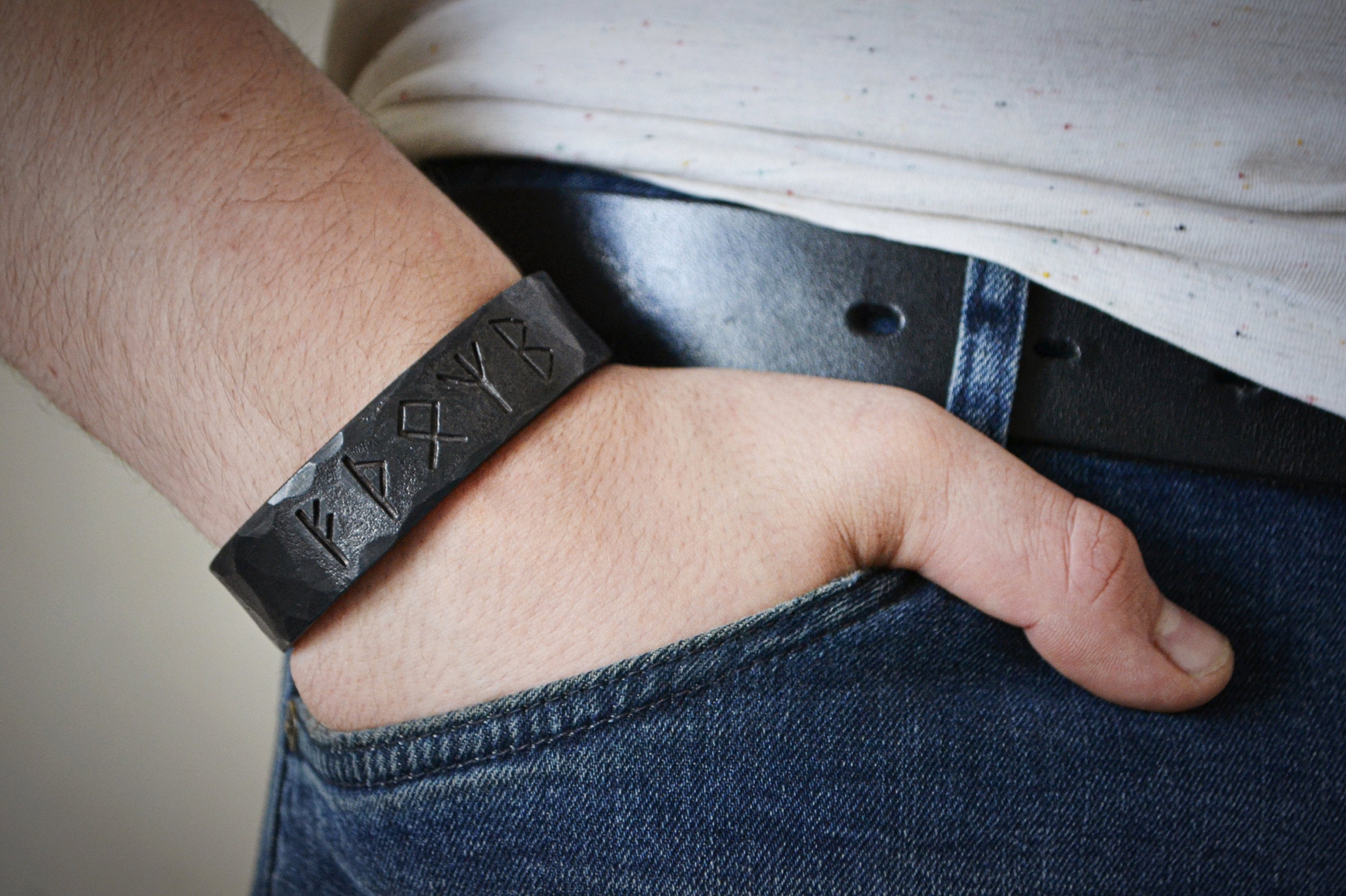Viking Rune Bracelet - Hand Forged Runes Bracelet, Viking Iron Bracelet, Personalized Metal