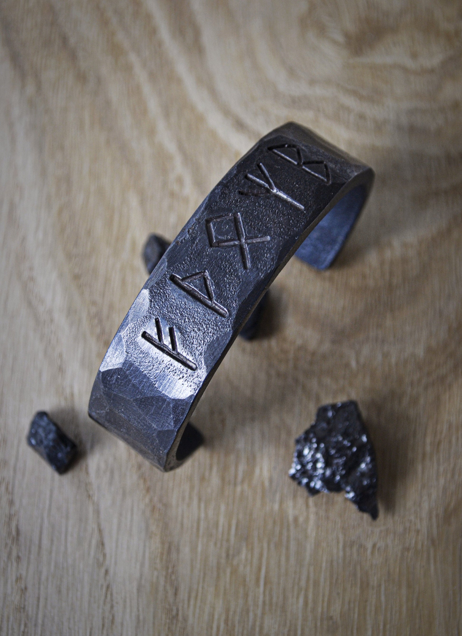 Viking Rune Bracelet - Hand Forged Runes Bracelet, Viking Iron Bracelet, Personalized Metal