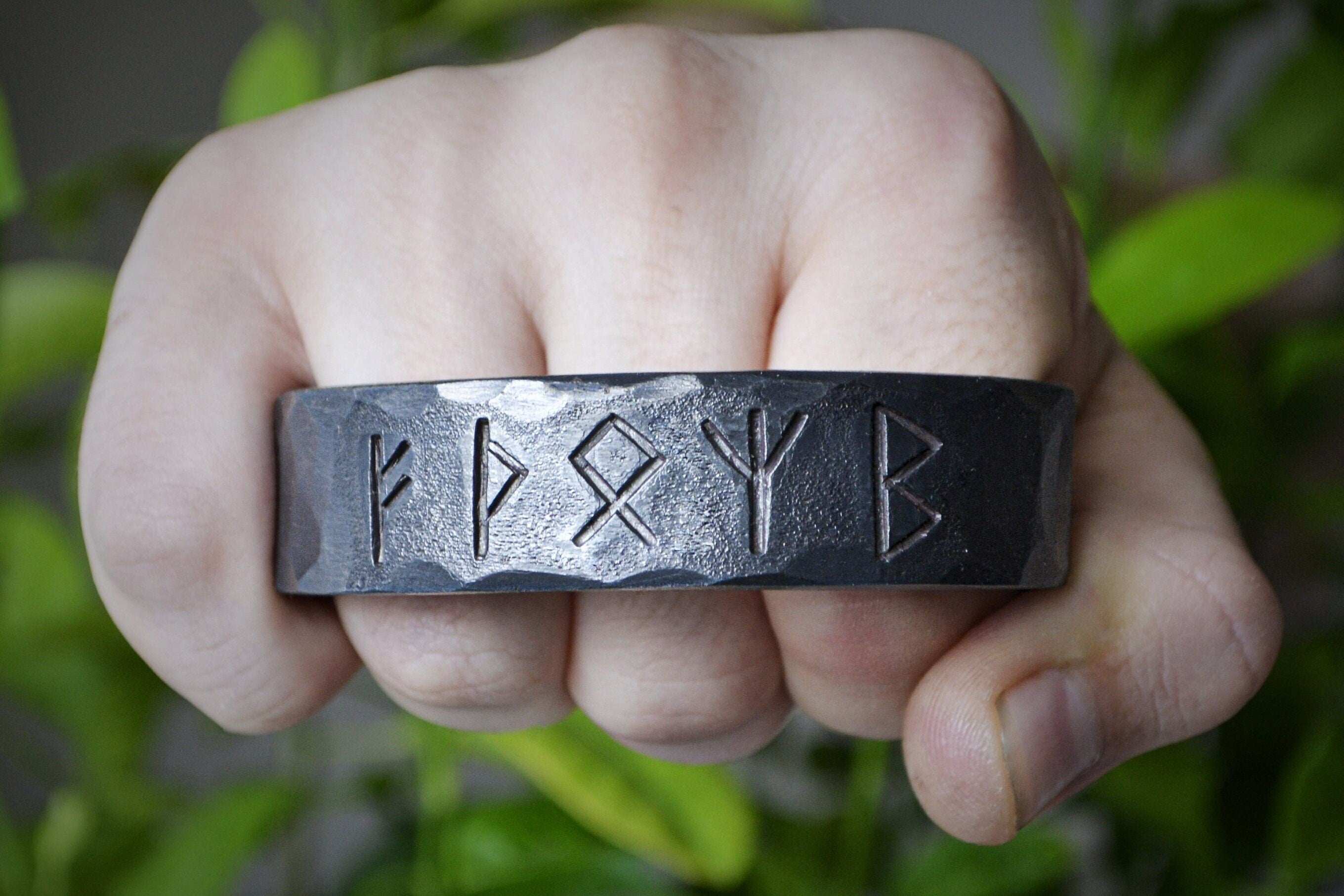 Viking Rune Bracelet - Hand Forged Runes Bracelet, Viking Iron Bracelet, Personalized Metal